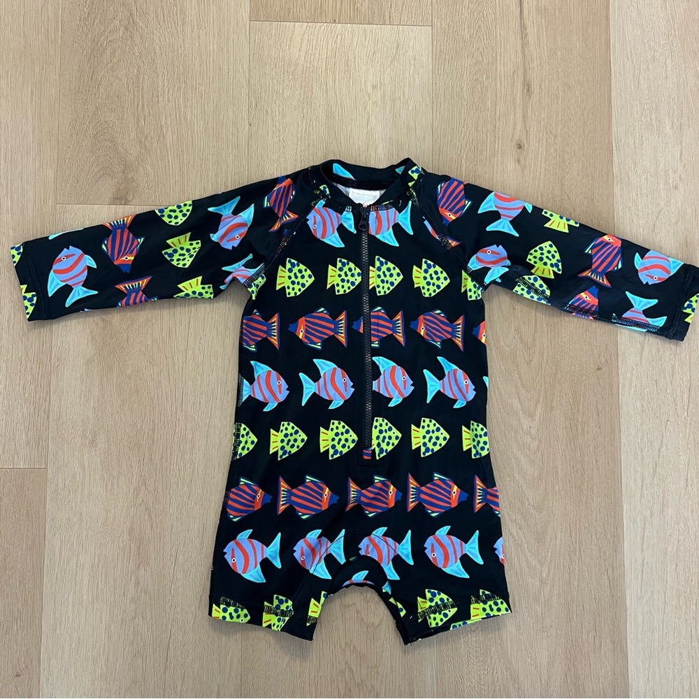 Hanna Andersson One Piece Swimsuit Rash Guard Fish 12-18 months - Picture 2 of 9